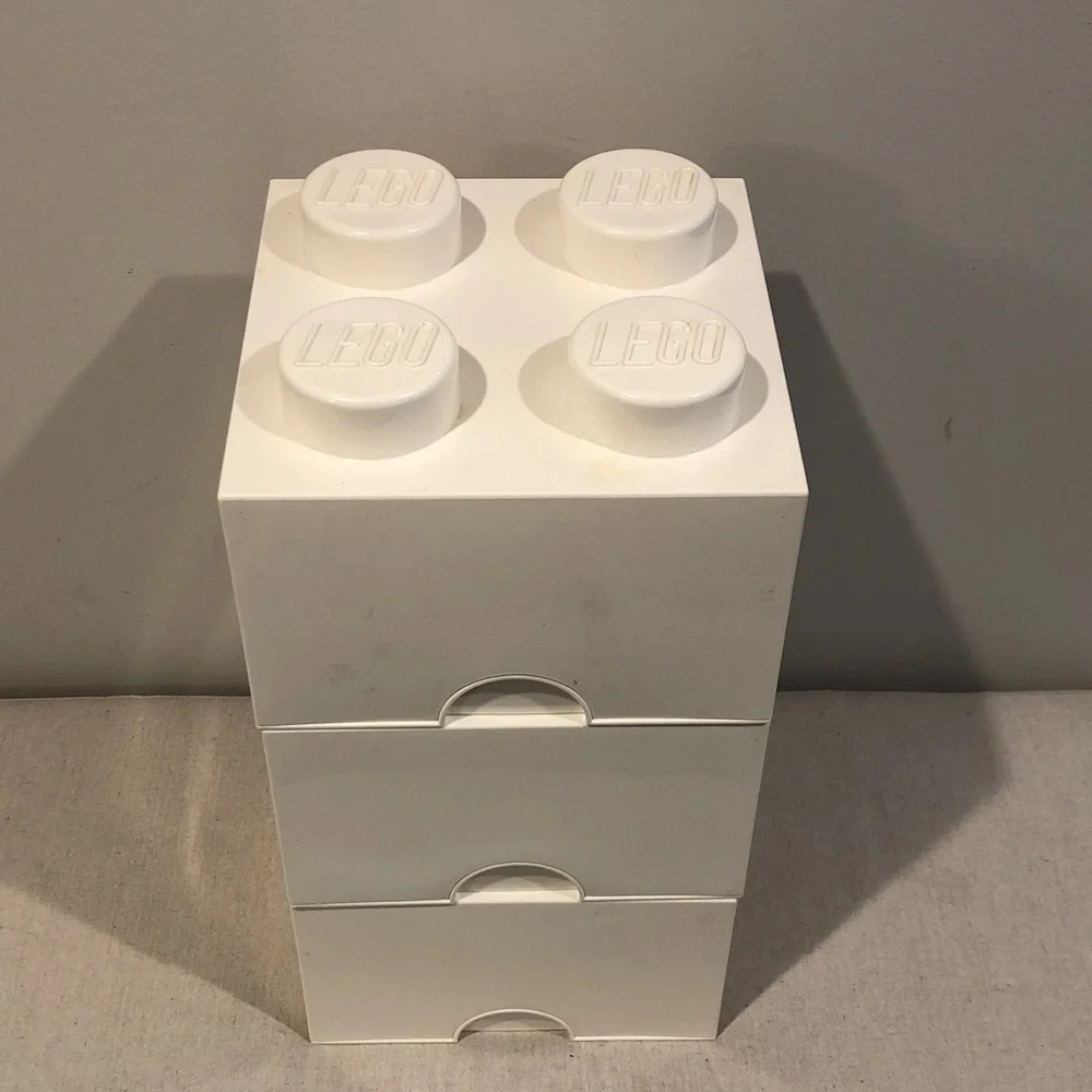 White Lego Storage Brick 10 x 10 Storage Cube Container Set of 3 Pls Read